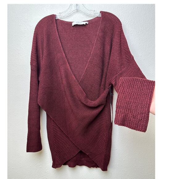 NWT ASTR The Label Stephanie Wrap Sweater Wine Women L - Picture 1 of 14